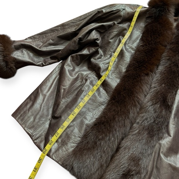 Roxiticus Brown Oversized Leather Jacket Brown Size XL Fur Trim 1980’s Vintage - Picture 3 of 8